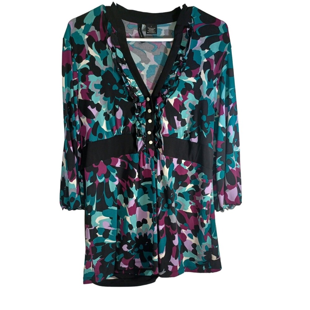 Women's New Direction Beautiful V-neck Colorful Blouse / Shirt Size Large